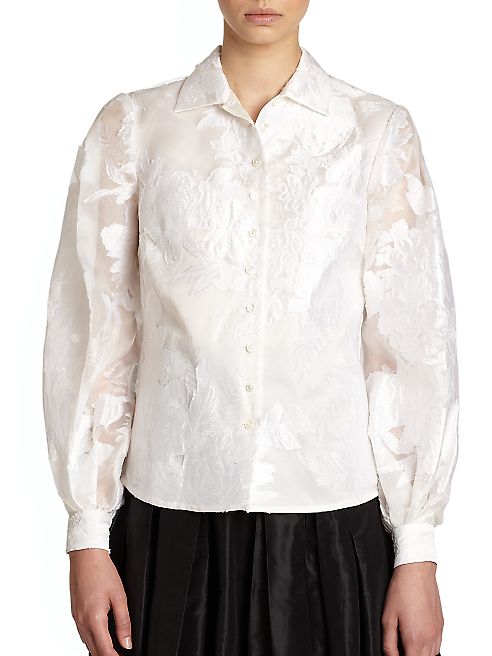 Carolina Herrera - Icon Collection Floral Jacquard Organza Blouse