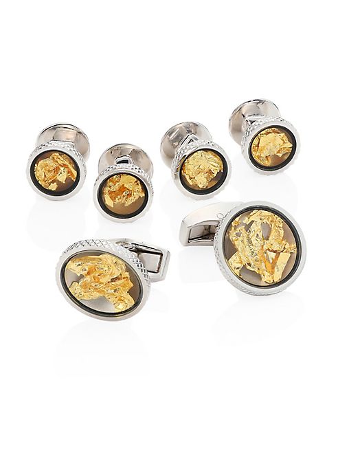 Tateossian - 22K Gold Leaf Rhodium-Plated Brass Stud & Cuff Links Set