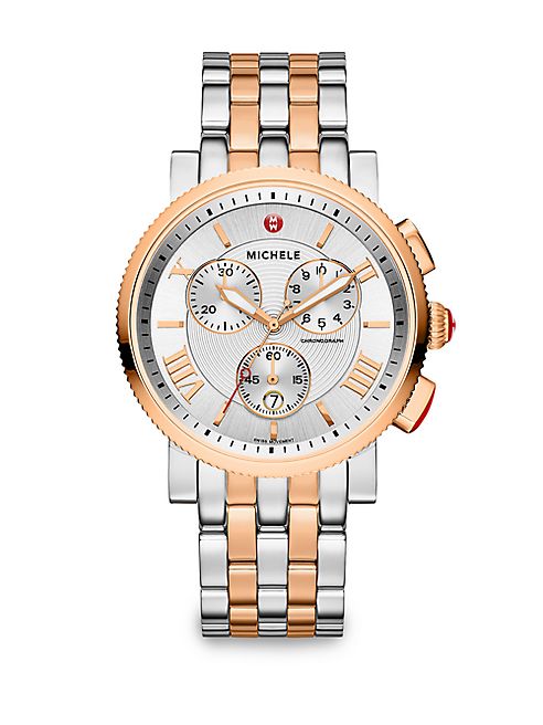 Michele Watches - Sport Sail 20 18K Rose Goldplated & Stainless Steel Large Chronograph Bracelet Watch