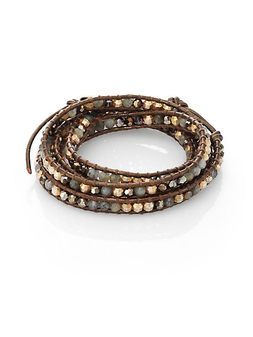 Chan Luu - Labradorite, Crystal & Leather Multi-Row Beaded Wrap Bracelet