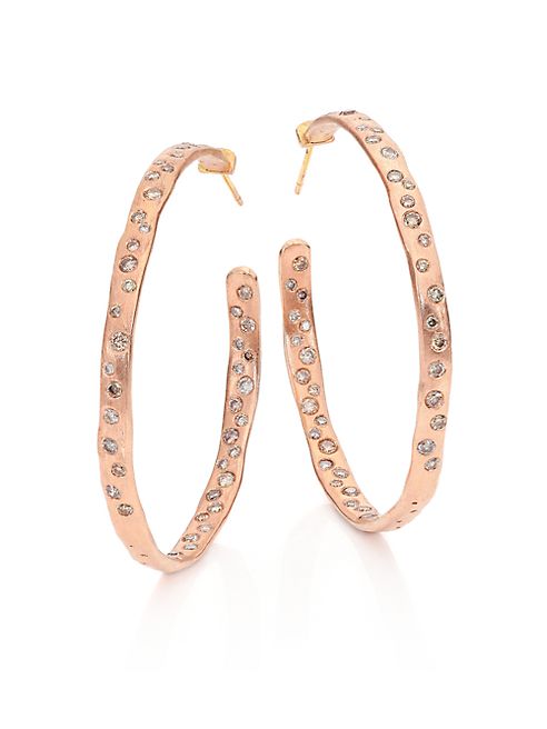 LJ Cross - Cobblestone Champagne Diamond & 14K Rose Gold Hoop Earrings/1.75