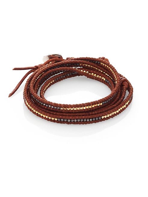 Chan Luu - Two-Tone Beaded Leather Multi-Row Wrap Bracelet/Brown