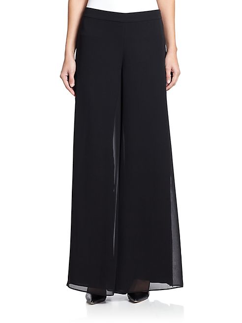 St. John - Caviar Collection Silk Georgette Wide-Leg Pants