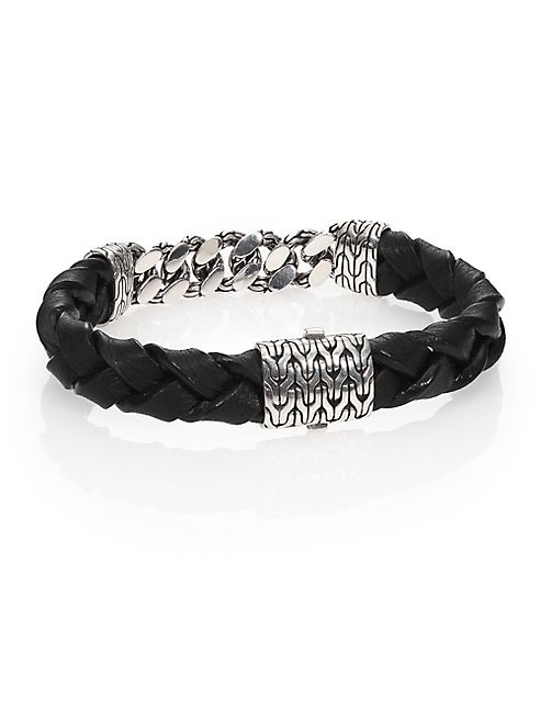 John Hardy - Classic Chain Gourmette Silver Link & Leather Bracelet