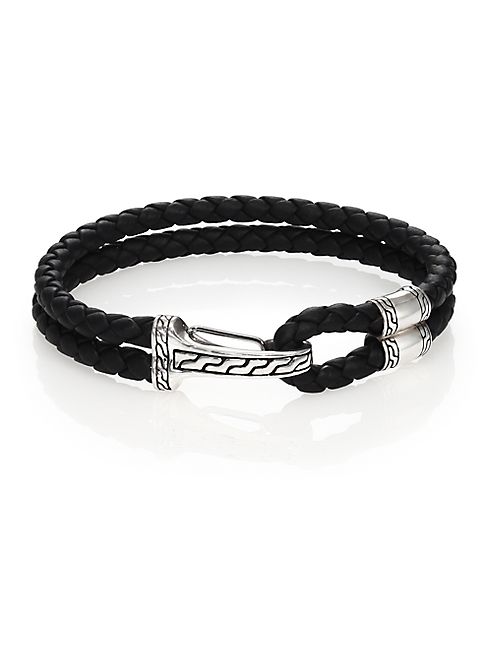 John Hardy - Classic Chain Silver Hook Station Leather Bracelet