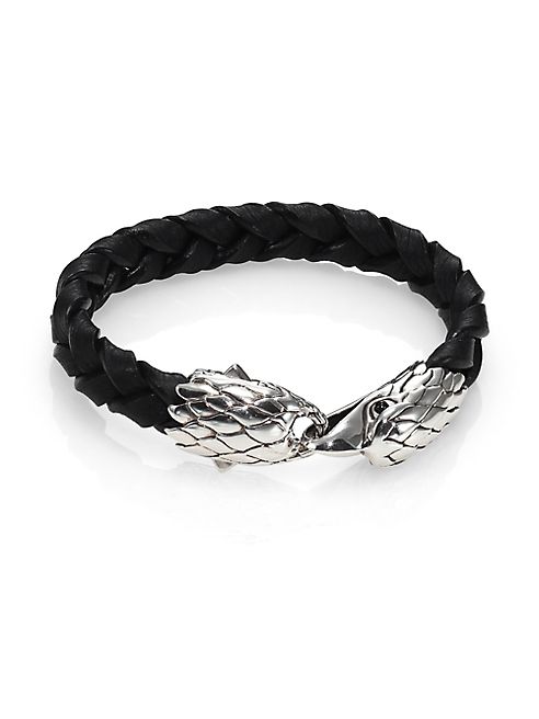 John Hardy - Classic Chain Sterling Silver, Black Chalcedony & Leather Bracelet