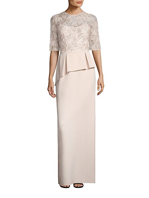 Teri Jon by Rickie Freeman - Embellished Lace Peplum Gown