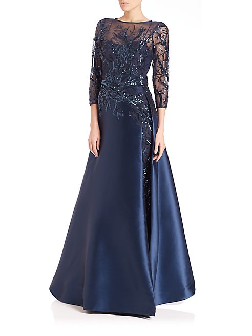 Teri Jon by Rickie Freeman - Bead-Top Satin Gown