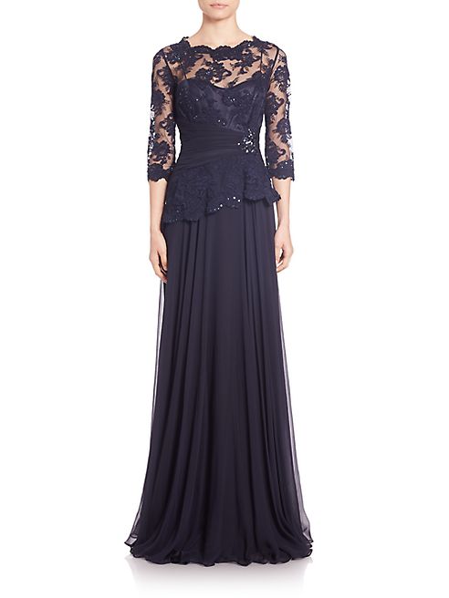 Teri Jon by Rickie Freeman - Embellished Lace & Chiffon Gown