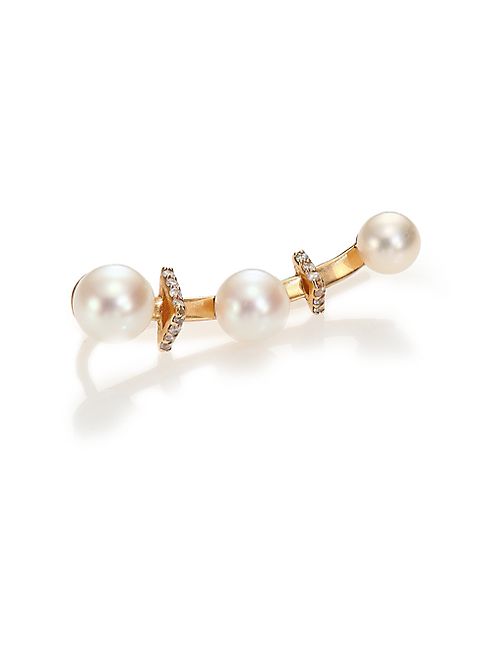 PHYNE by Paige Novick - Gigi 5MM-6.5MM White Akoya Pearl, Diamond & 14K Yellow Gold Single Ear Cuff