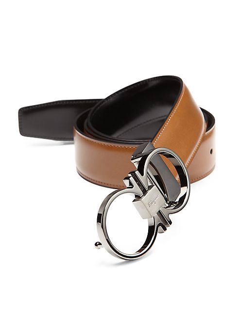 Salvatore Ferragamo - Adjustable & Reversible Double Gancini Leather Belt