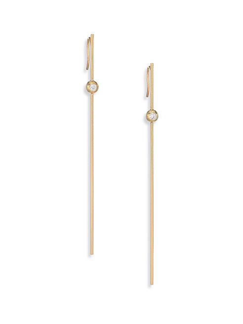 Mizuki - Diamond & 14K Yellow Gold Long Bar Ball Drop Earrings