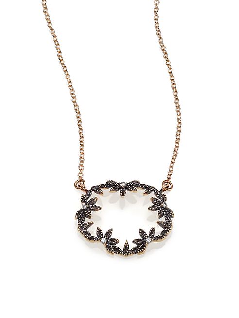 Mizuki - Diamond & 14K Blackened Gold Small Open Petal Necklace