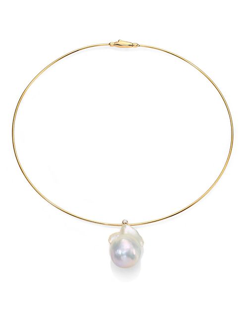 Mizuki - 27MM White Freshwater Pearl, Diamond & 14K Yellow Gold Collar Necklace