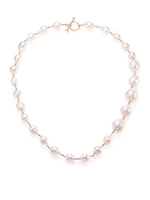 Mizuki - 17MM White Baroque Akoya Pearl, Diamond & 14K Yellow Gold Graduated Necklace