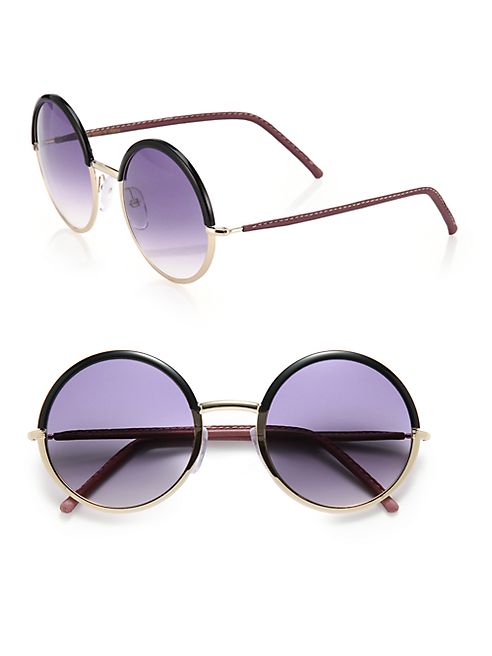 CUTLER AND GROSS - 54MM Leather-Trimmed Round Sunglasses