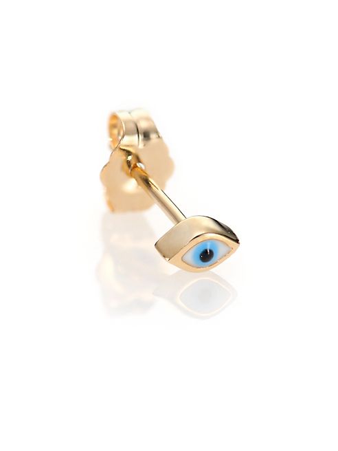 Sydney Evan - Enamel & 14K Yellow Gold Mini Evil Eye Single Stud Earring