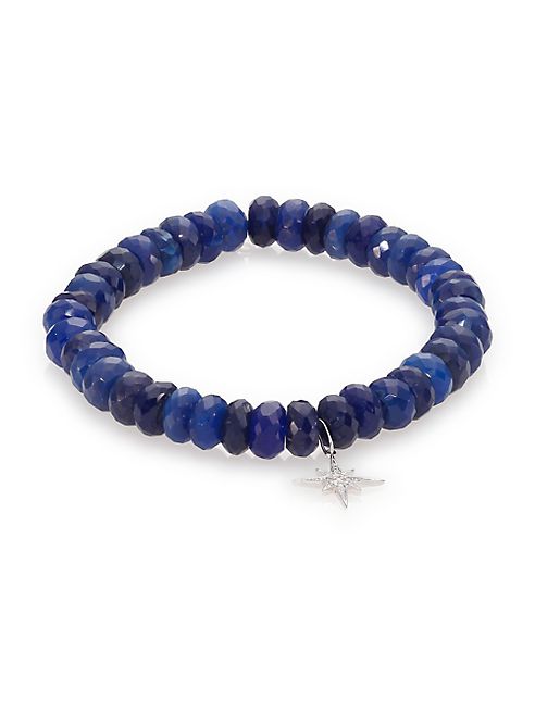 Sydney Evan - Diamond, Dark Blue Chalcedony & 14K White Gold Starburst Beaded Stretch Bracelet