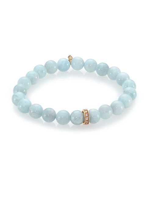 Sydney Evan - Diamond, Aquamarine & 14K Yellow Gold Wheel Beaded Stretch Bracelet