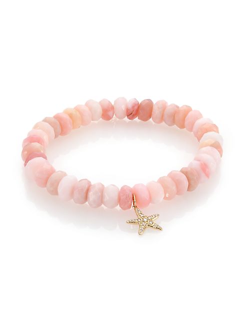 Sydney Evan - Diamond, Pink Opal & 14K Yellow Gold Starfish Beaded Stretch Bracelet