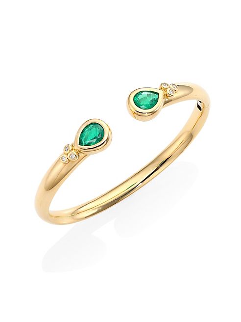 Temple St. Clair - Bella Diamond, Emerald & 18K Yellow Gold Bangle Bracelet