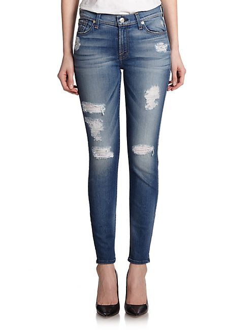 7 For All Mankind - Ankle Skinny Distressed Jeans