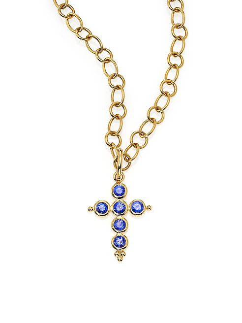 Temple St. Clair - Classic Color Sapphire & 18K Yellow Gold Cross Pendant