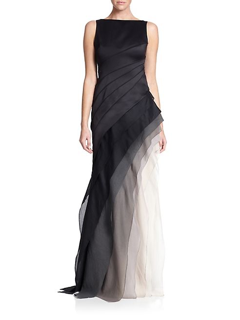 Halston Heritage - Satin & Organza Tiered Degradé Gown