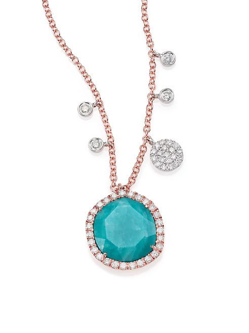 Meira T - Amazonite, Diamond & 14K Rose Gold Pendant Necklace