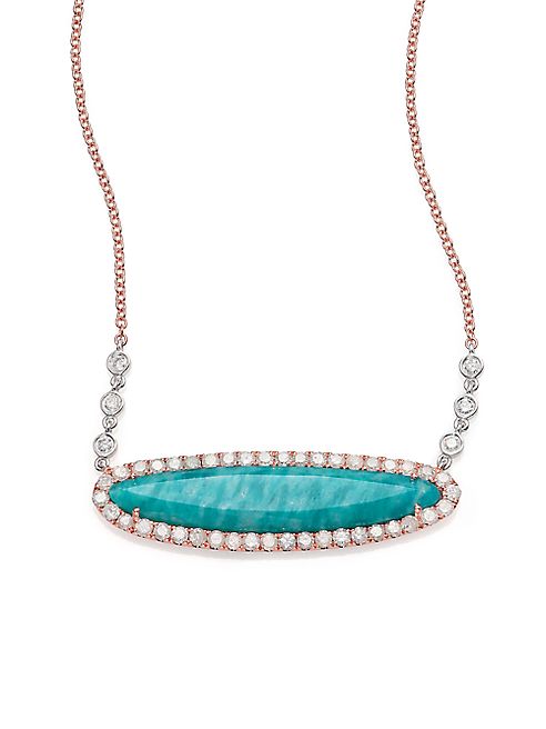 Meira T - Blue Amazonite, Diamond & 14K Rose Gold Pendant Necklace