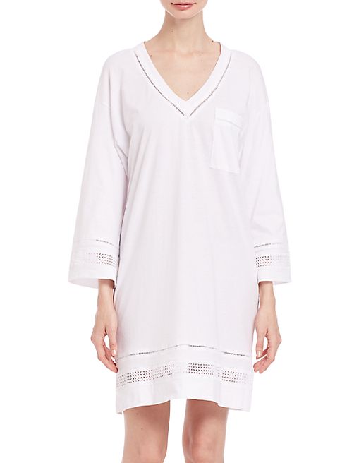 Oscar de la Renta Sleepwear - Open-Work Cotton Short Gown