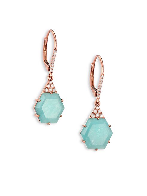 Meira T - Blue Amazonite, Diamond & 14K Rose Gold Hexagon Drop Earrings