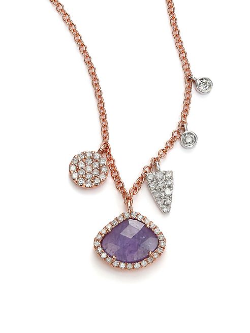 Meira T - Tanzanite, Mother-Of-Pearl, Diamond & 14K Rose Gold Doublet Pendant Necklace