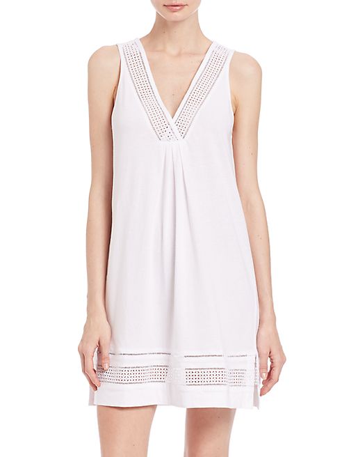 Oscar de la Renta Sleepwear - Open-Work Cotton Short Gown