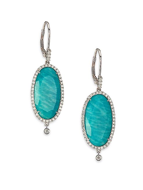 Meira T - Blue Amazonite, Diamond & 14K White Gold Drop Earrings