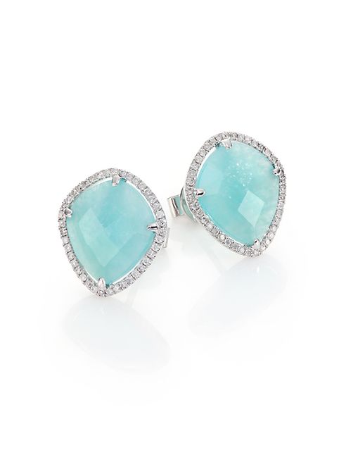 Meira T - Blue Amazonite, Diamond & 14K White Gold Stud Earrings