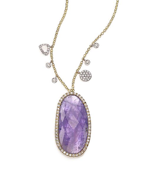 Meira T - Tanazanite, Mother-of-Pearl, Diamond & 14K Yellow Gold Doublet Pendant Necklace