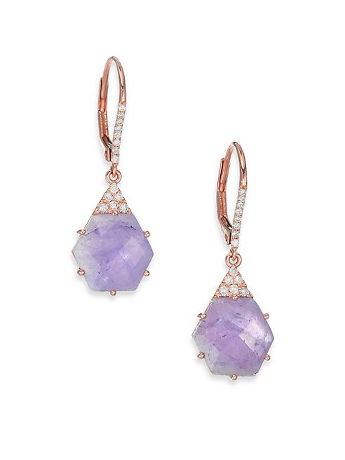 Meira T - Tanzanite, Mother-Of-Pearl, Diamond & 14K Rose Gold Hexagon Doublet Drop Earrings