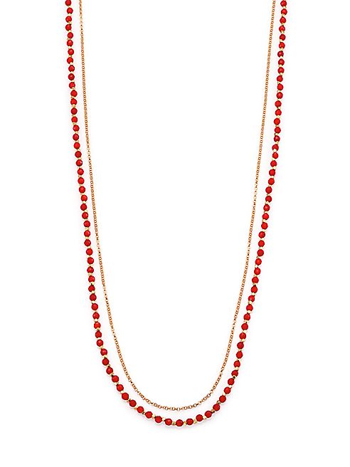 Astley Clarke - Red Agate & White Sapphire Long Beaded Hamsa Charm Necklace