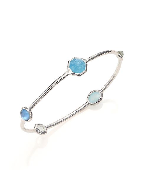 IPPOLITA - Rock Candy Larimar, Milky Aquamarine, Blue Topaz & Sterling Silver Five-Stone Station Bangle Bracelet