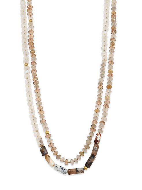 Lena Skadegard - Champagne Citrine, Rutilated Quartz, Moonstone, Peruvian Opal & 18K Yellow Gold Beaded Strand Necklace