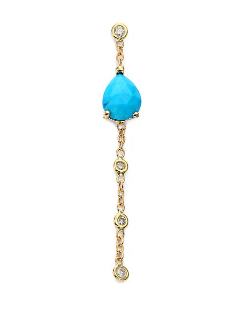 Jacquie Aiche - Turquoise, Diamond & 14K Yellow Gold Chain Single Drop Earring