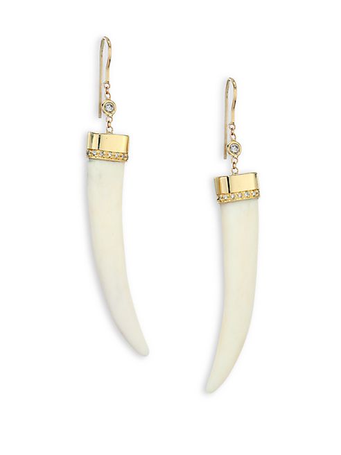 Jacquie Aiche - Bone, Diamond & 14K Yellow Gold Horn Drop Earrings