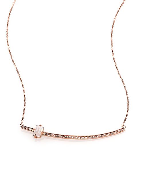 Jacquie Aiche - Moonstone, Diamond & 14K Rose Gold Curved Bar Necklace