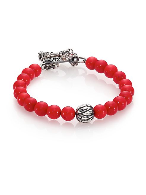 King Baby Studio - Coral & Silver Feather Beaded Bracelet