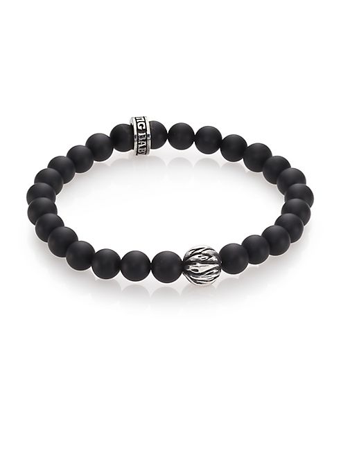 King Baby Studio - Onyx & Silver Feather Beaded Bracelet