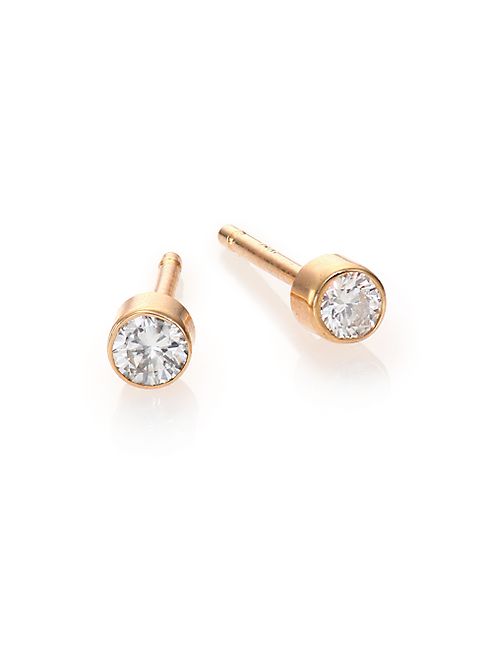 Zoe Chicco - Diamond & 14K Yellow Gold Bezel Stud Earrings