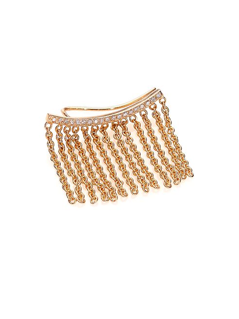 Zoe Chicco - Diamond & 14K Yellow Gold Curved Bar Fringe Single Ear Crawler