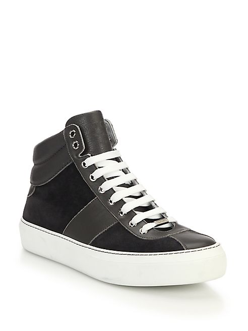 Jimmy Choo - Vacchetta Leather & Suede High-Top Sneakers