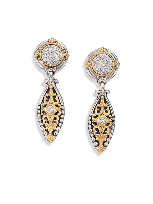 Konstantino - Asteri Diamond, 18K Yellow Gold & Sterling Silver Filigree Marquis Drop Earrings